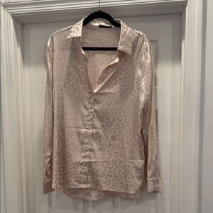 SHEIN Blush Pink Satin Leopard Button-Down Shirt